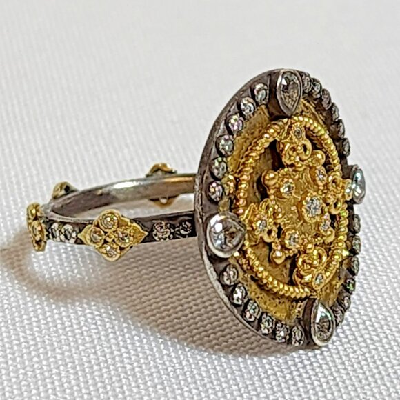 Armenta Old World 18K Gold & Silver Diamond Sapphire Ring 02742 Sz 7 – Excellent - Picture 1 of 16